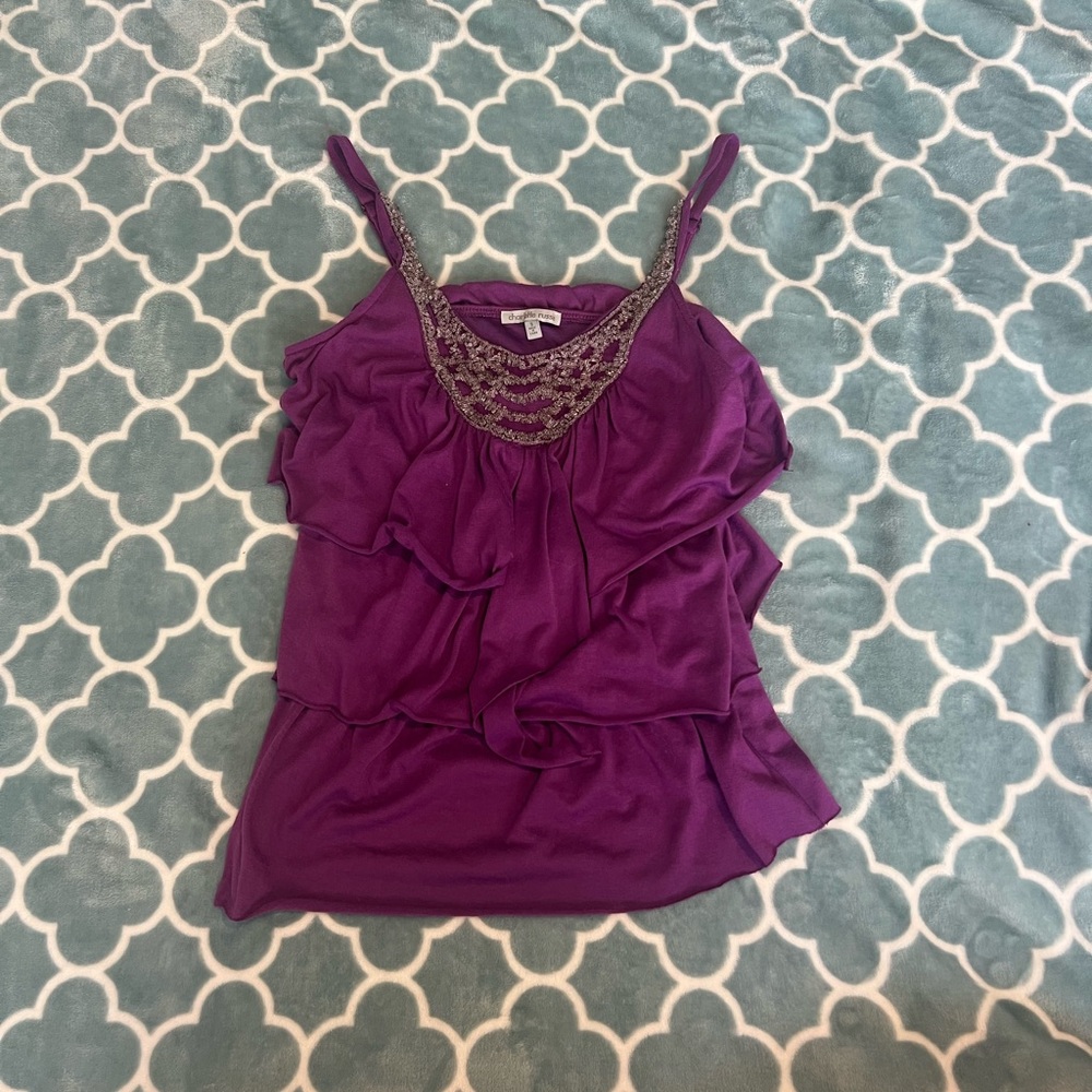 Purple Women's Top with Lace Detail/Sequins